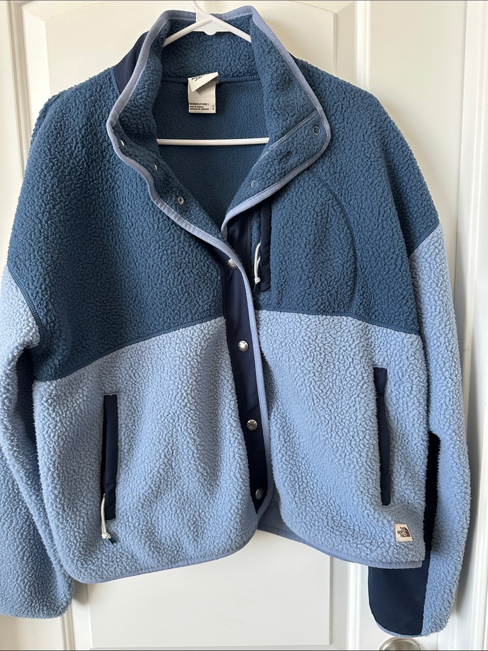 The North Face Light Blue Sherpa Fleece Jacket with Navy Accents